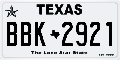 TX license plate BBK2921