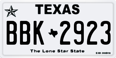 TX license plate BBK2923