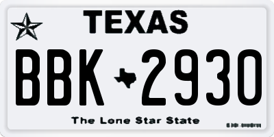 TX license plate BBK2930
