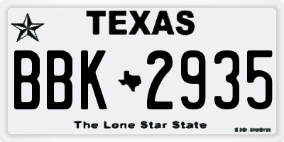 TX license plate BBK2935