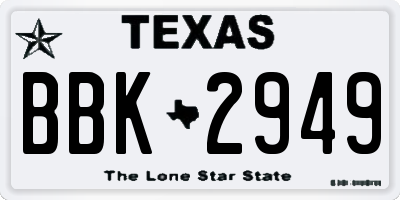 TX license plate BBK2949