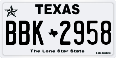 TX license plate BBK2958