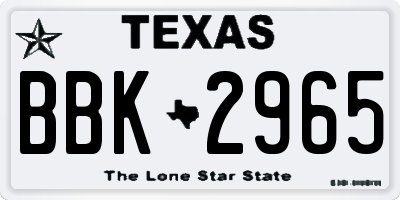 TX license plate BBK2965