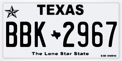 TX license plate BBK2967