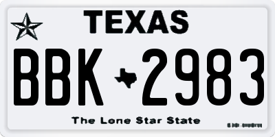 TX license plate BBK2983