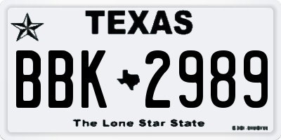 TX license plate BBK2989