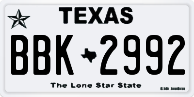TX license plate BBK2992
