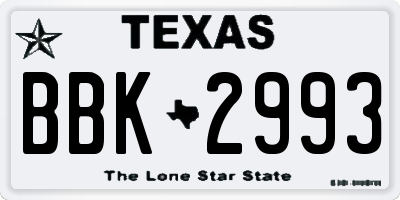 TX license plate BBK2993