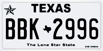 TX license plate BBK2996