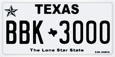 TX license plate BBK3000