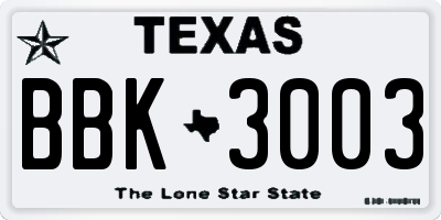 TX license plate BBK3003