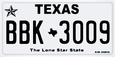 TX license plate BBK3009