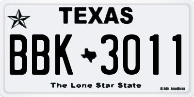 TX license plate BBK3011
