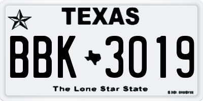 TX license plate BBK3019