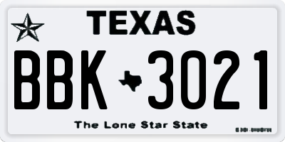 TX license plate BBK3021