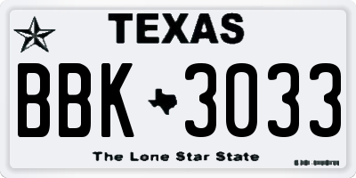 TX license plate BBK3033