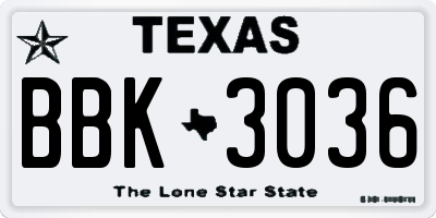 TX license plate BBK3036