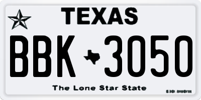 TX license plate BBK3050