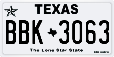 TX license plate BBK3063