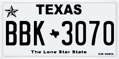 TX license plate BBK3070