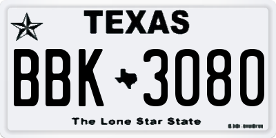 TX license plate BBK3080