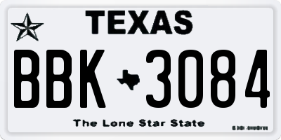 TX license plate BBK3084