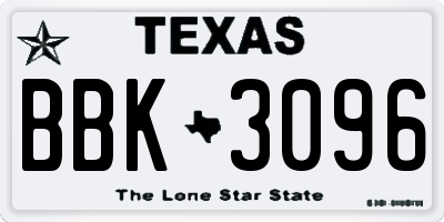 TX license plate BBK3096