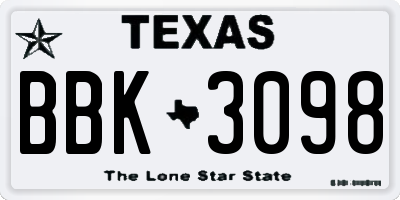 TX license plate BBK3098