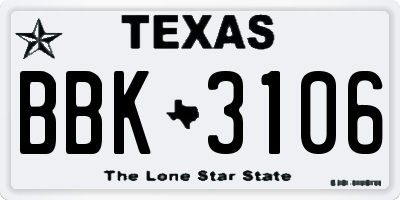TX license plate BBK3106