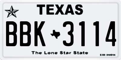 TX license plate BBK3114