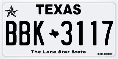 TX license plate BBK3117