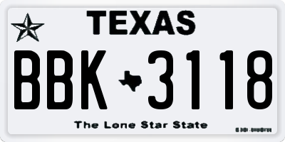 TX license plate BBK3118