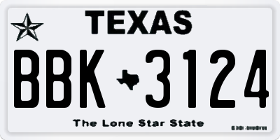 TX license plate BBK3124