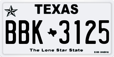 TX license plate BBK3125