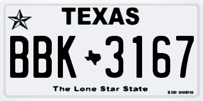 TX license plate BBK3167