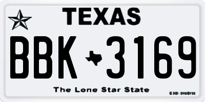 TX license plate BBK3169