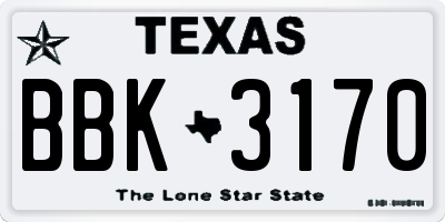 TX license plate BBK3170