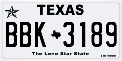 TX license plate BBK3189