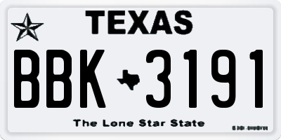 TX license plate BBK3191