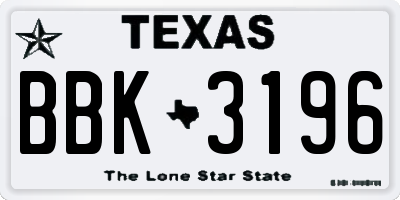 TX license plate BBK3196
