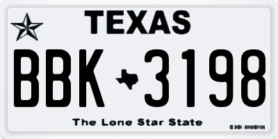 TX license plate BBK3198