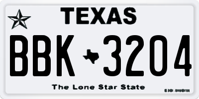 TX license plate BBK3204