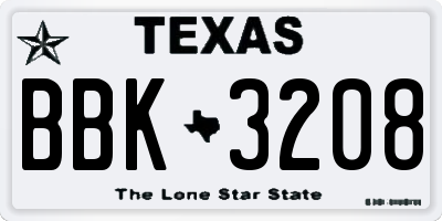 TX license plate BBK3208