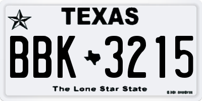 TX license plate BBK3215