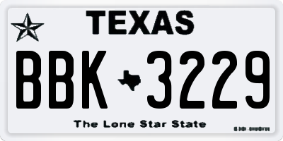 TX license plate BBK3229