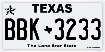 TX license plate BBK3233