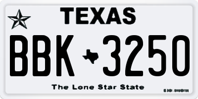 TX license plate BBK3250