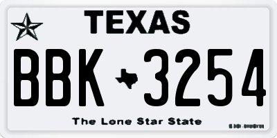 TX license plate BBK3254