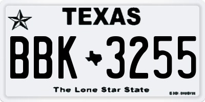 TX license plate BBK3255