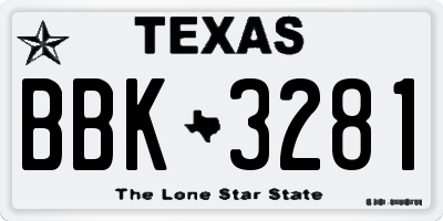 TX license plate BBK3281